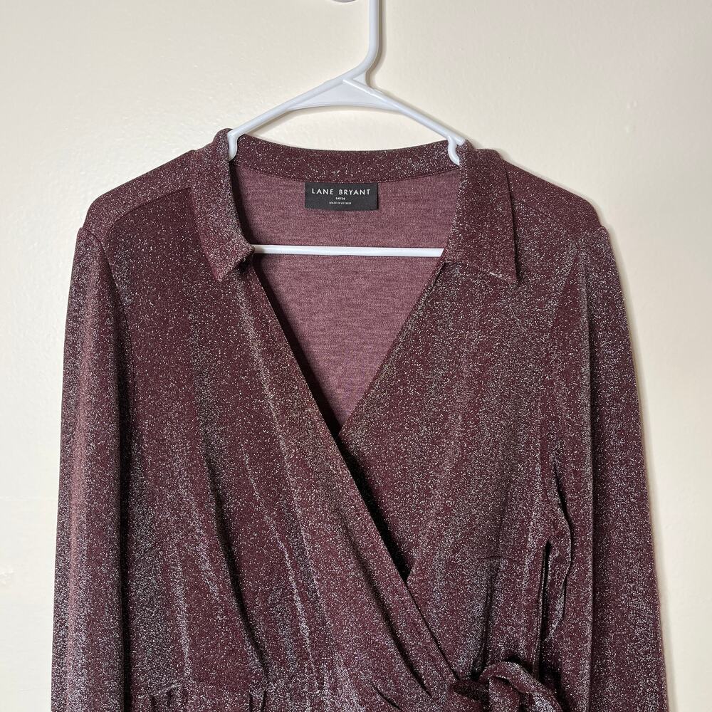 Lane Bryant Faux Wrap Sparkly Midi‎ Dress 14/16 Glam Long Sleeve Purple Glitter - Picture 3 of 6